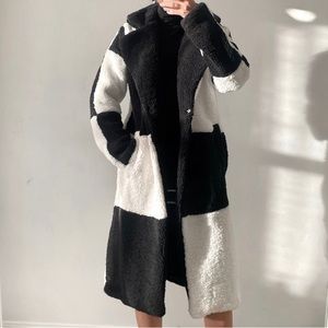 New Black & White Checkerboard Teddy Sherpa Coat
